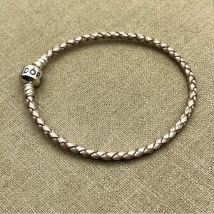 Woman’s Pandora Silver and Pink wrap braided Charm Bracelet